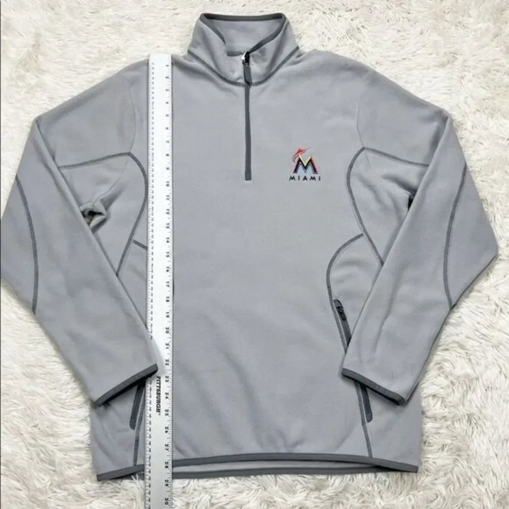 Antigua‎ Men's MLB Miami Marlins Grey Fleece Ice Pullover 1/4 Zip Size Medium